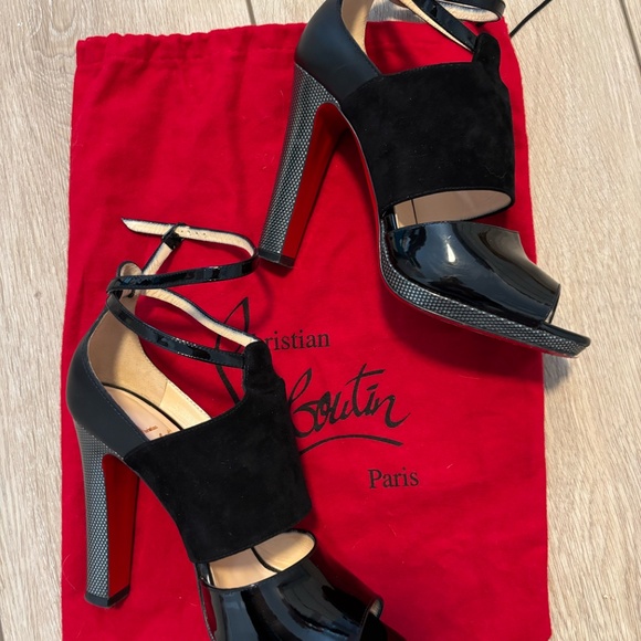 CHRISTIAN LOUBOUTIN Lasauve 120 Black Leather/Suede Platform Heels - Picture 4 of 12